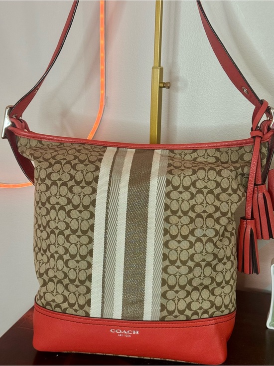 Coach Handbags - Coach Legacy Signature Stripe Duffle with Coral Trim and Tassels